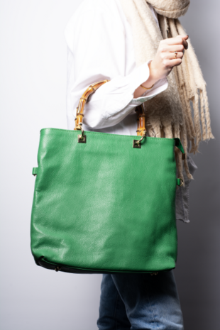 Groene leren shopper jamy