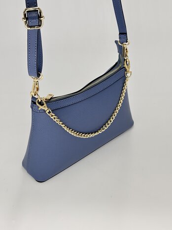 Blauw leren vintage tas Aquilina met schakel